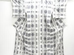 縞に菱華紋織り出し手織り紬着物